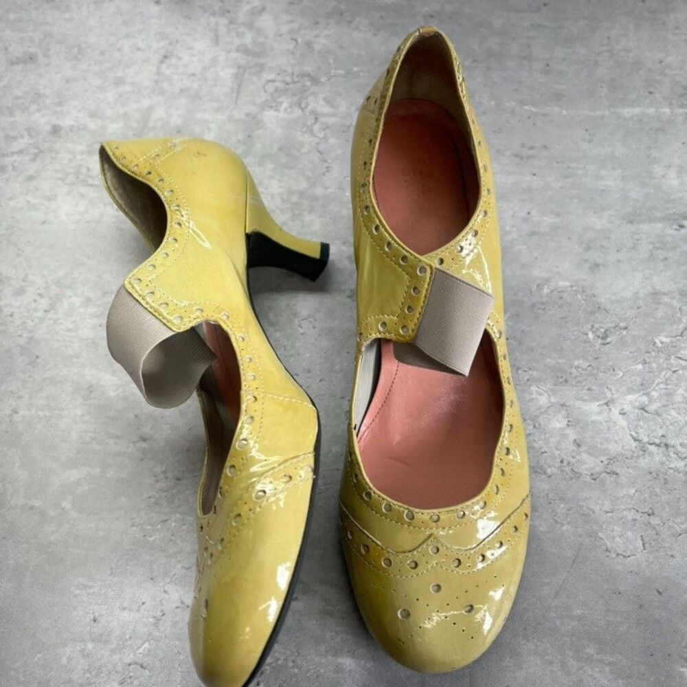 Franco Sarto Yellow Patent Leather Mary Jane Kitten Heel Pumps Womens Size 8.5M